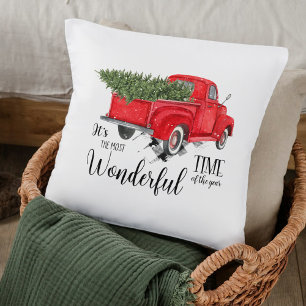 Elegante Buffalo Check Red Truck Script Kerstmis Kussen