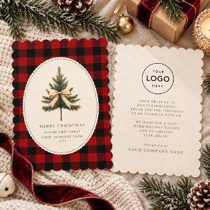 Elegante Buffalo Plaid Scalloped Zakelijk Logo Feestdagenkaart