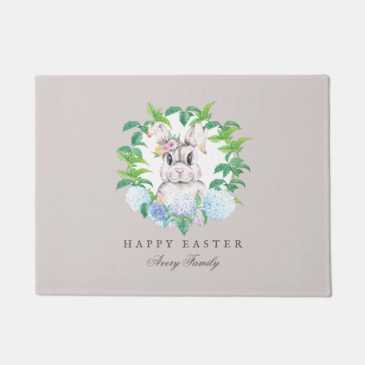 Elegante Bunny Krans Pasen gepersonaliseerd Deurmat (Voorkant)