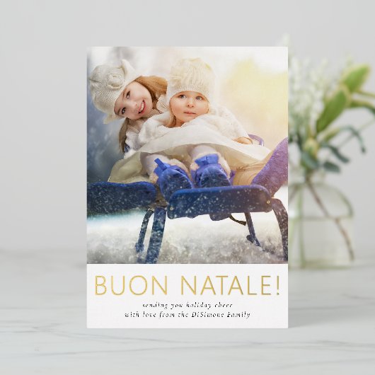 Elegante Buon Natale familiefoto goud Folie Feestdagenkaart (Staand Voorkant)