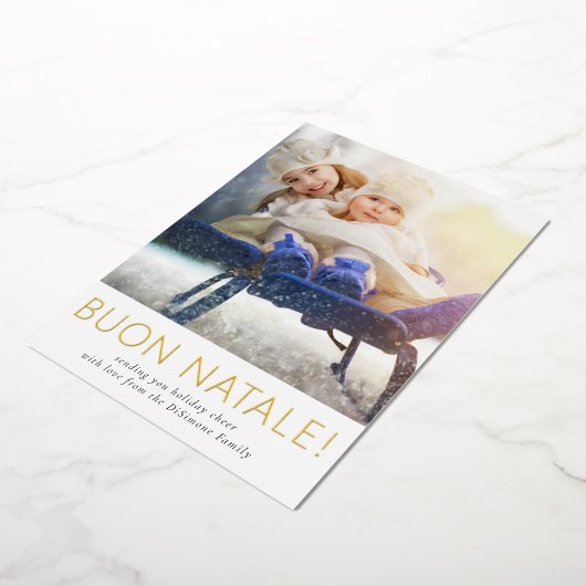 Elegante Buon Natale familiefoto goud Folie Feestdagenkaart (Gedraaid)