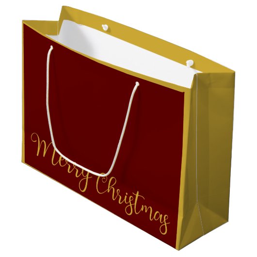 Elegante Burgandy en Goud Vrolijk Kerstfeest Groot Cadeauzakje (Voorkant Gekanteld)