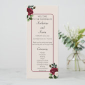 Elegante Burgandy Ivoor Cream Bloemen Bruiloft Programmakaart (Staand voorkant)