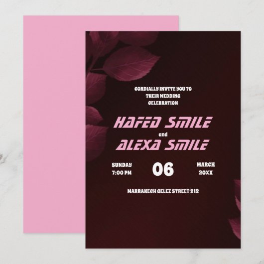 Elegante burgund roos en floral design Wedding In Kaart (Voorkant / Achterkant)