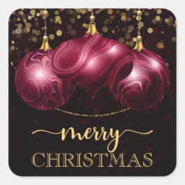 Elegante Burgundy Agate Kerstballen Vrolijk Kerstf Vierkante Sticker