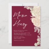 Elegante Burgundy Aquarel Ivoor Bloem QR Code Kaart (Voorkant)