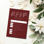 Elegante burgundy avondbruiloft met maaltijdkeuzes RSVP kaartje