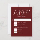 Elegante burgundy avondbruiloft met maaltijdkeuzes RSVP kaartje (Voorkant)