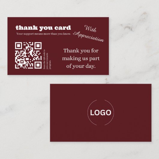 Elegante Burgundy Bedankkaart QR Code Visitekaartje (Voorkant / Achterkant)
