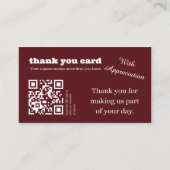Elegante Burgundy Bedankkaart QR Code Visitekaartje (Voorkant)