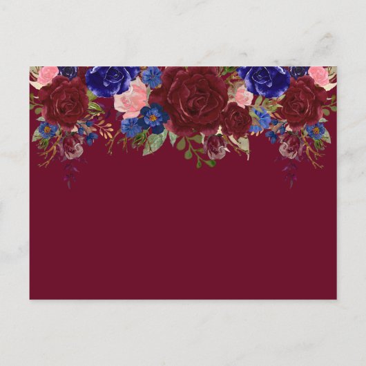 Elegante Burgundy Blauwe Bloemige Trouwbudget Uitnodiging Briefkaart (Achterkant)