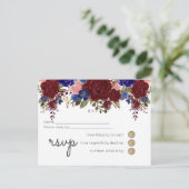 Elegante Burgundy Blauwe Bloemige Trouwbudget Uitnodiging Briefkaart (Staand voorkant)