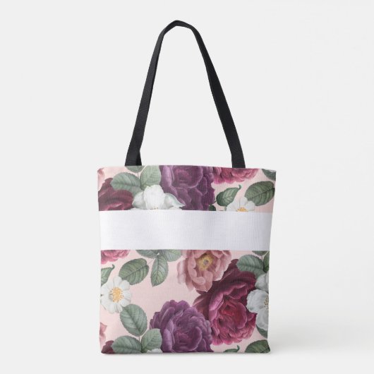 Elegante Burgundy Bloemen Trendy Initiaal Monogram Tote Bag (Achterkant)