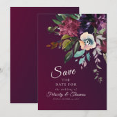 Elegante Burgundy Bloemen Trouw Save The Date Kaart (Voorkant / Achterkant)