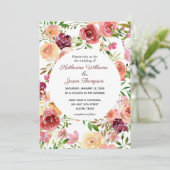 Elegante burgundy bloemenschoon met pioenrozen voo kaart (Staand voorkant)