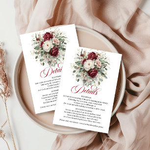 Elegante Burgundy Bloemige Eucalyptus Goud Boho De Informatiekaartje