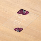 Elegante Burgundy Bloemige Pioenrozen Bruiloft Acryl Uitnodigingen (Laagn)