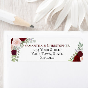 Elegante Burgundy Bloemige Trouw Retouradres Etiket