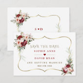 Elegante Burgundy Blush Bloemen Gouden Herfst Brui Save The Date (Voorkant / Achterkant)