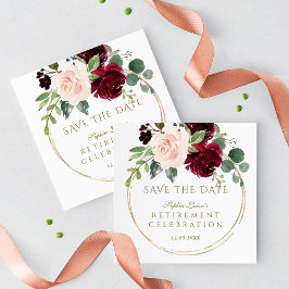 Elegante Burgundy Blush Bloemrijke Gouden Pensioen Save The Date