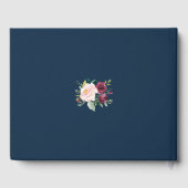 Elegante Burgundy Blush Bloemrijke Navy Blauwe Tro Gastenboek (Achterkant)