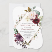 Elegante Burgundy Blush Bloemstuk Kruis Bevestigin Kaart (Voorkant)