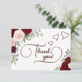 Elegante Burgundy & Blush Boho Rozen Bruidsdouche Bedankkaart (Staand voorkant)