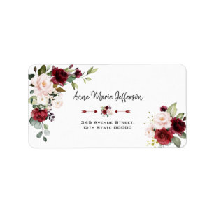 Elegante Burgundy Blush Cream Bloemen Bruiloft Etiket
