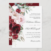 Elegante Burgundy Blush Pioenroos Bloemige Trouwda Kaart