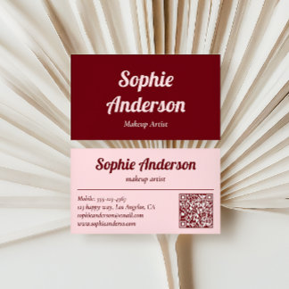 Elegante Burgundy & Blush Roze QR Code Visitekaartje