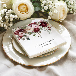 Elegante Burgundy & Blush Waterverf Bloemen Bruilo Servet