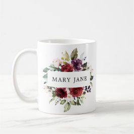 Elegante Burgundy Blush Waterverf Bloemnaam Koffiemok