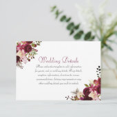 Elegante Burgundy Boho Bruiloftsreceptie Details Kaart (Staand voorkant)