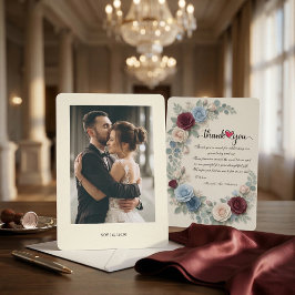 Elegante Burgundy Botanische Fotowedding Bedankkaart
