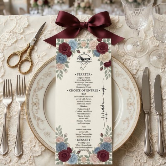 Elegante Burgundy Chic Trouwmenu Menu