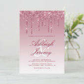 Elegante Burgundy Druppelende Glitter Script Bruil Kaart (Staand voorkant)