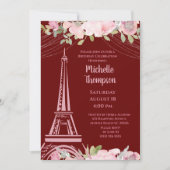 Elegante Burgundy Eiffeltoren Parijs Verjaardag  Kaart (Voorkant)