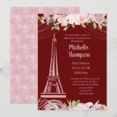 Elegante Burgundy Eiffeltoren Parijs Verjaardag  Kaart (Voorkant / Achterkant)