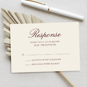 Elegante Burgundy en Crème Klassieke Trouwdag RSVP Kaartje