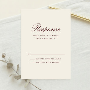 Elegante Burgundy en Crème Klassieke Trouwdag RSVP Kaartje