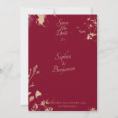 Elegante Burgundy en Gouden Bloemen Save the Date Kaart (Voorkant)