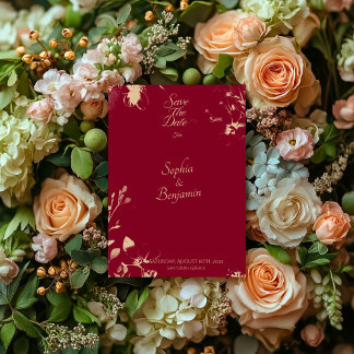 Elegante Burgundy en Gouden Bloemmotief 'Save the Kaart