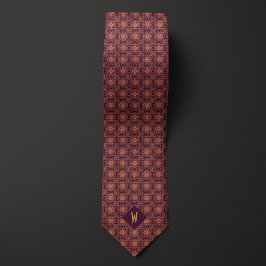 Elegante burgundy en gouden mandala-monogram stropdas
