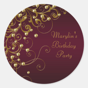Elegante Burgundy en Gouden Wervelstickers Ronde Sticker