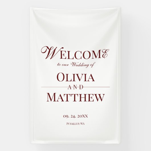 Elegante Burgundy en Witte Bruiloft  Spandoek (Verticaal)
