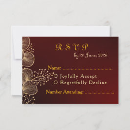 Elegante Burgundy & Goud Vergulde Trouw RSVP Kaartje