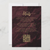 Elegante Burgundy Gouden Bloem QR Code Bruiloft Kaart (Achterkant)