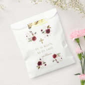 Elegante Burgundy Gouden Bloemen Hij Is Opgestaan  Bedankzakje (Gezegeld)