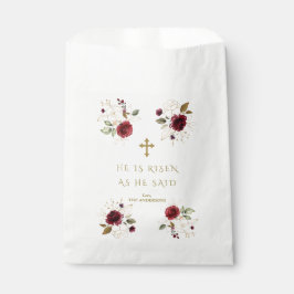 Elegante Burgundy Gouden Bloemen Hij Is Opgestaan  Bedankzakje