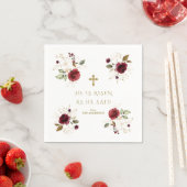 Elegante Burgundy Gouden Bloemen Hij Is Opgestaan  Servet (Insitu)